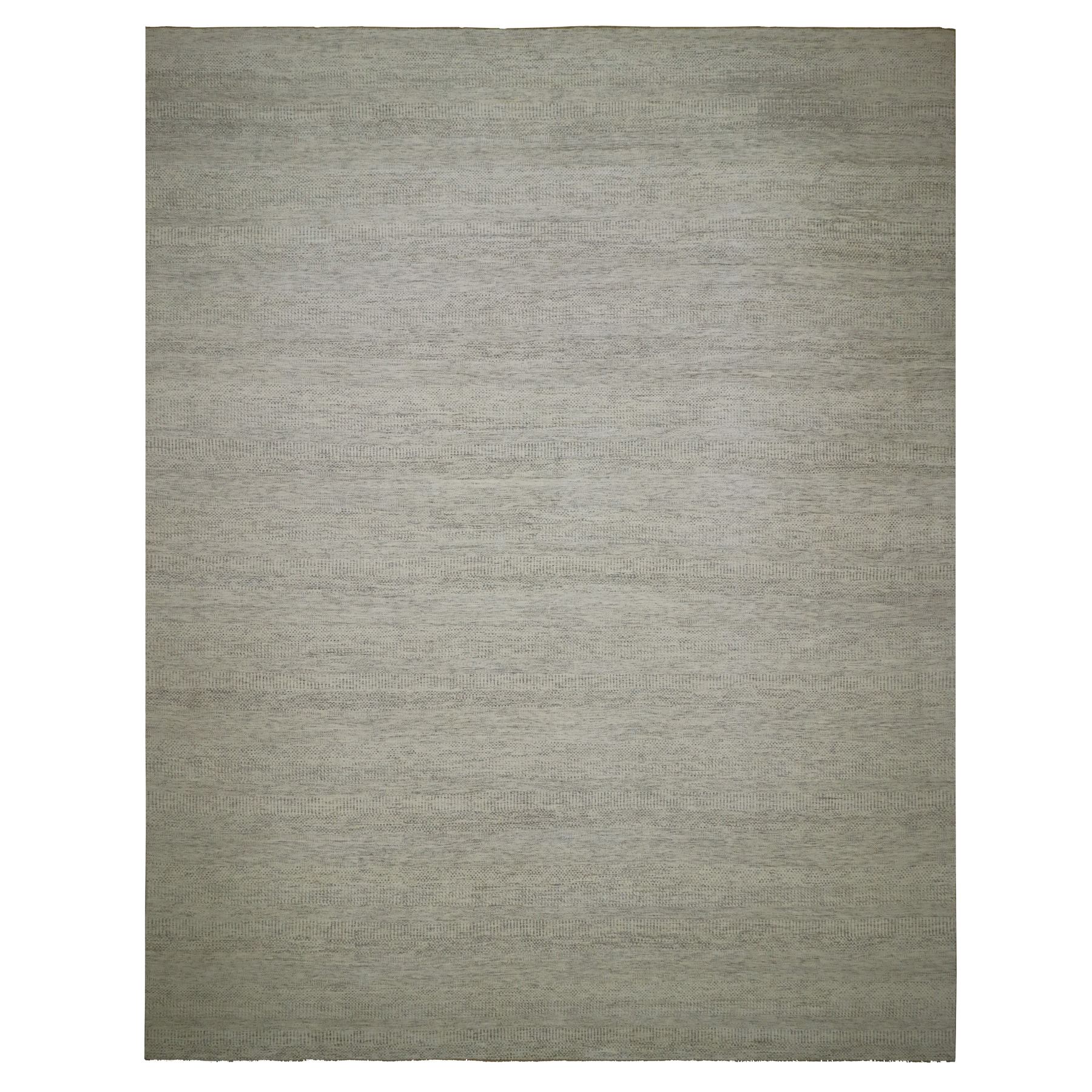 14'x18'1" Eider White, Hand Knotted Velvety Wool, Organic Sustainable Textile, Tone on Tone, Modern Grass Design, XL Oriental 